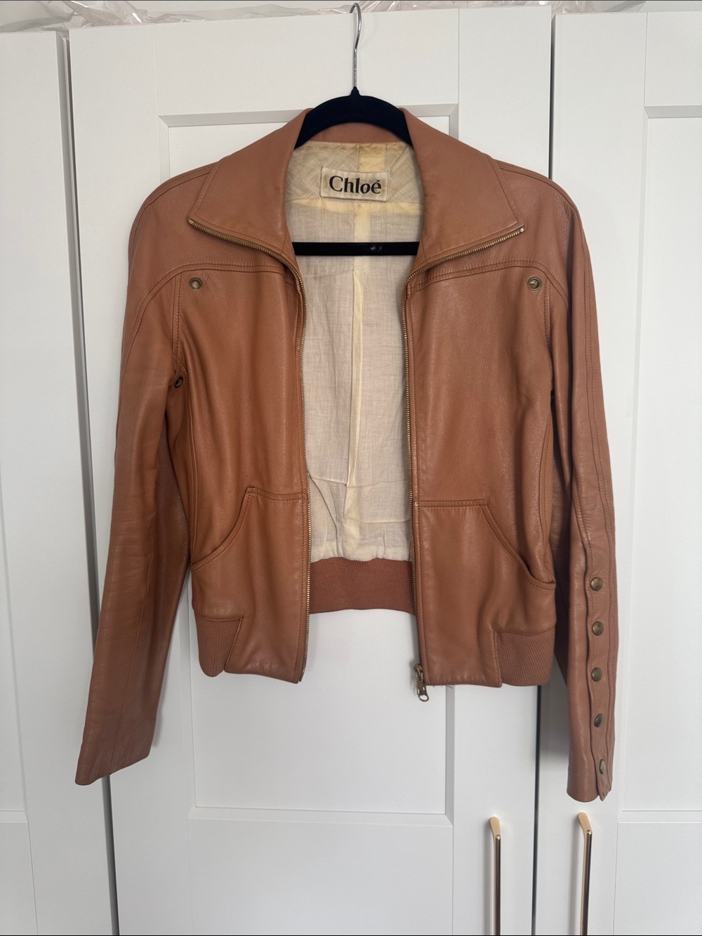 Chloe Women's Tan Leather Zip-Front Jacket